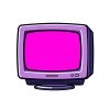 Vector icon of a CRT monitor with neon pink screen and thick black outlines