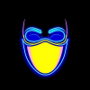Vector icon of a masked face with blue neon accents, thick outlines