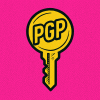 Vector icon of a PGP key with acid yellow fill and thick black outlines