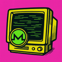 Vector illustration of a Monero coin and CRT monitor, neon green and acid yellow, thick black outlines