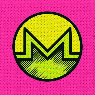 Vector icon of a Monero coin with neon green fill and thick black outlines